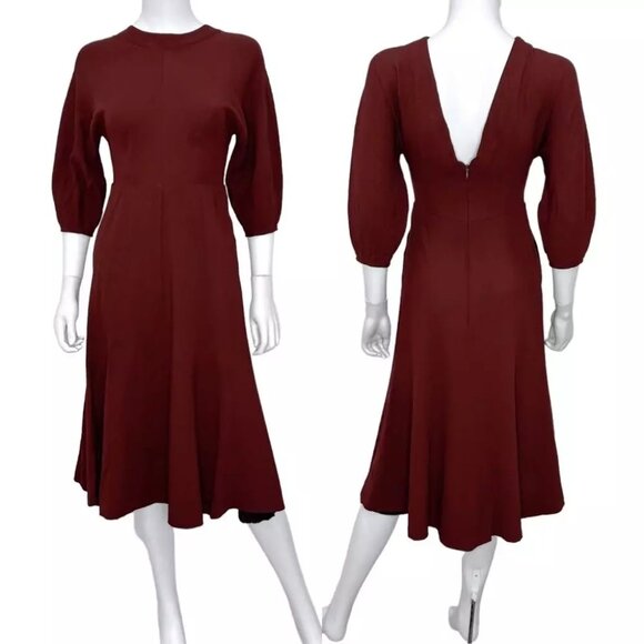Vintage Aritzia Wilfred Le Fou Valentine High Neck V Back Midi Dress Rust Red - Picture 1 of 6